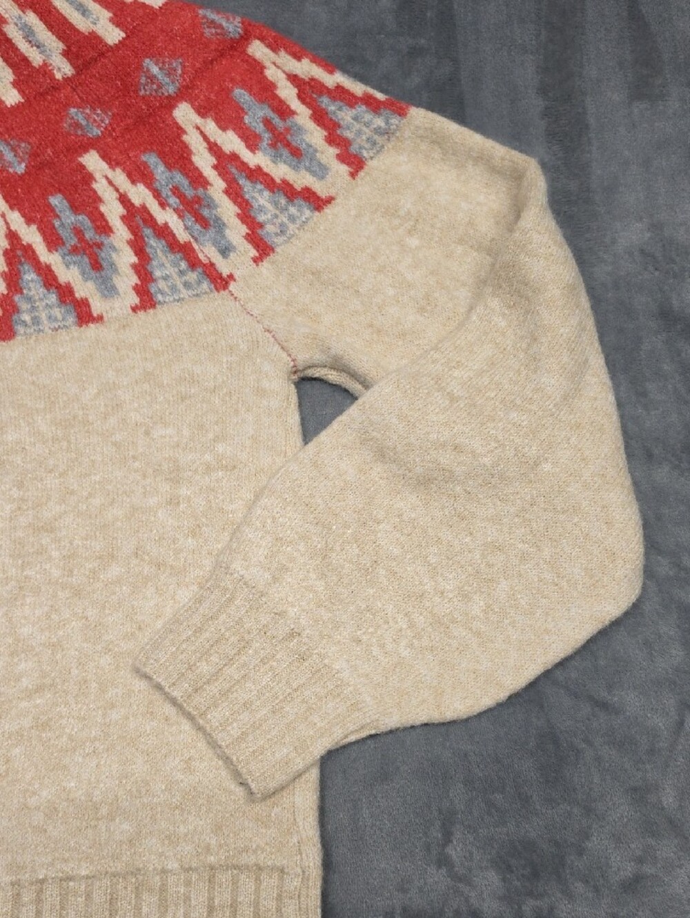 Lucky Brand Red & Beige Fair Isle Oversized Crewneck Sweater Sz MED - Picture 10 of 11